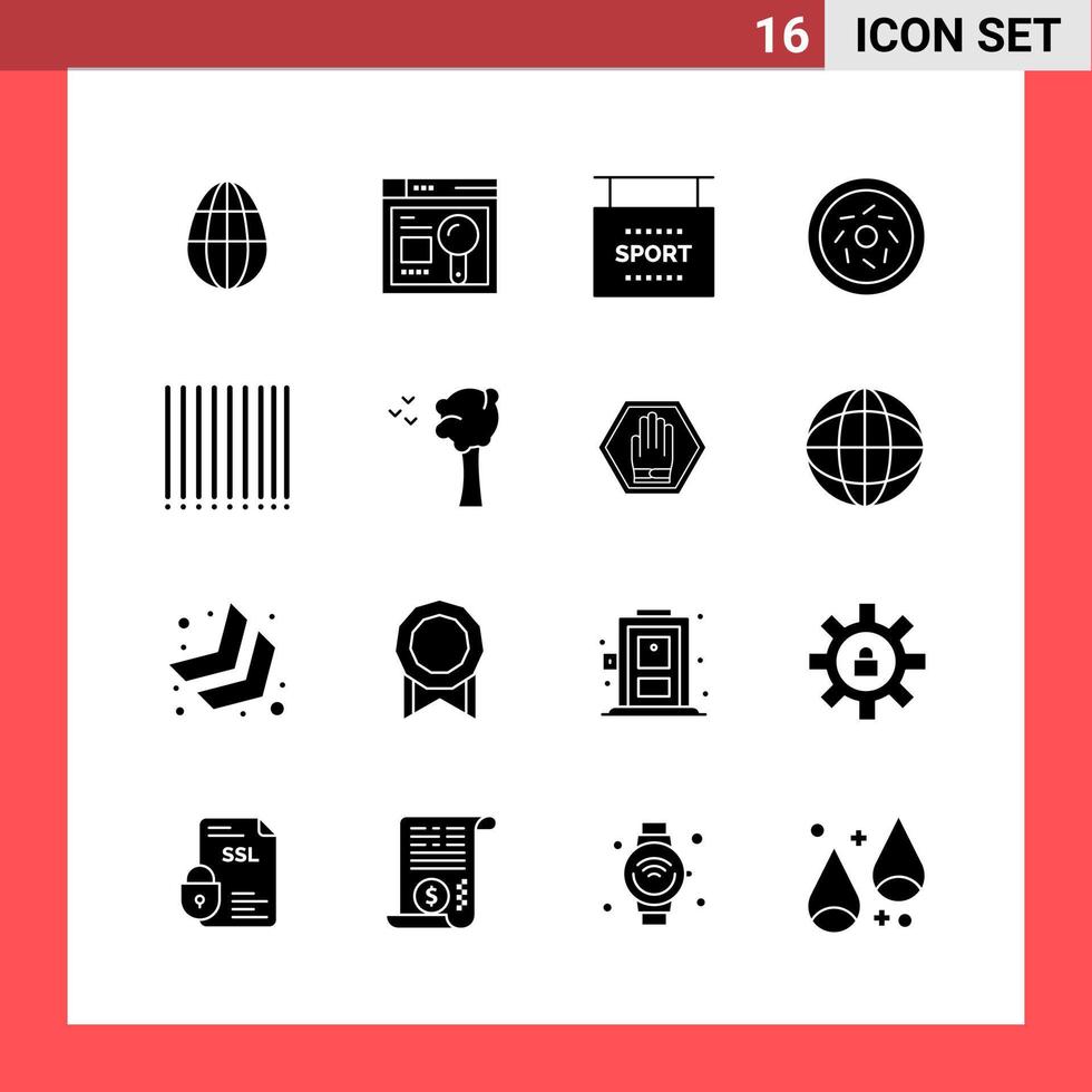 16 icona imballare solido stile glifo simboli su bianca sfondo semplice segni per generale progettazione creativo nero icona vettore sfondo
