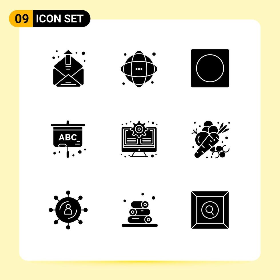 mobile interfaccia solido glifo impostato di 9 pittogrammi di tenere sotto controllo formazione scolastica scienza schermo copertura modificabile vettore design elementi