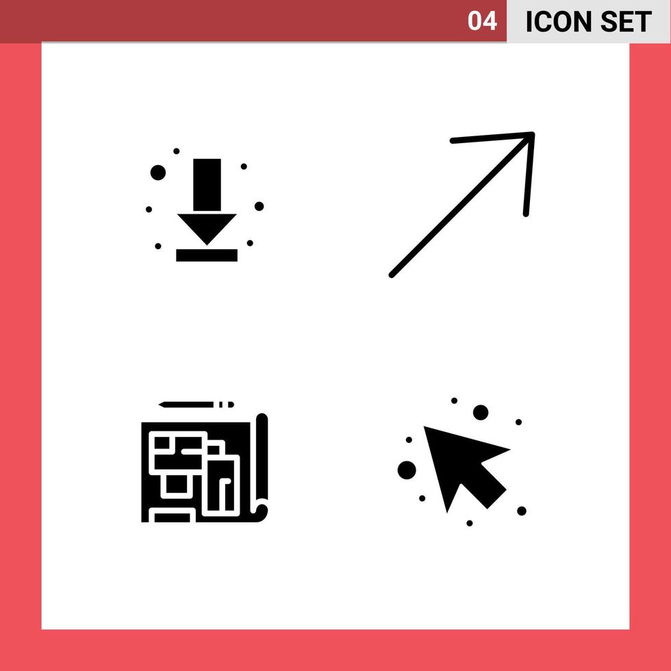 universale icona simboli gruppo di 4 moderno solido glifi di Scarica edificio pieno su freccia modificabile vettore design elementi