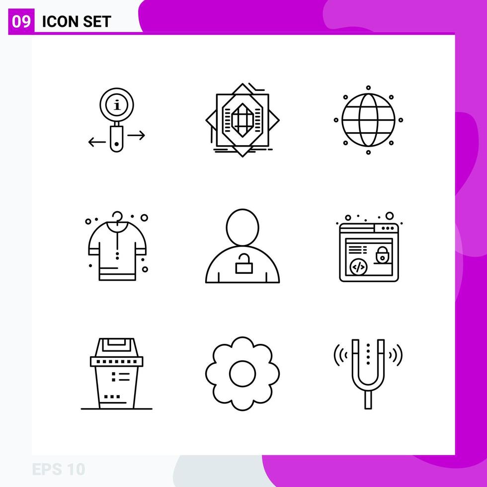 linea icona impostato imballare di 9 schema icone isolato su bianca sfondo per ragnatela Stampa e mobile creativo nero icona vettore sfondo