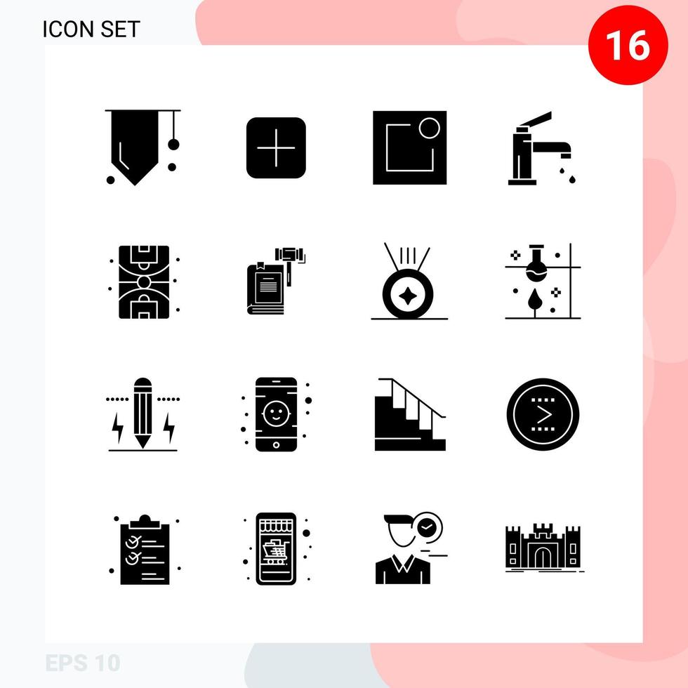 vettore imballare di 16 icone nel solido stile creativo glifo imballare isolato su bianca sfondo per ragnatela e mobile creativo nero icona vettore sfondo