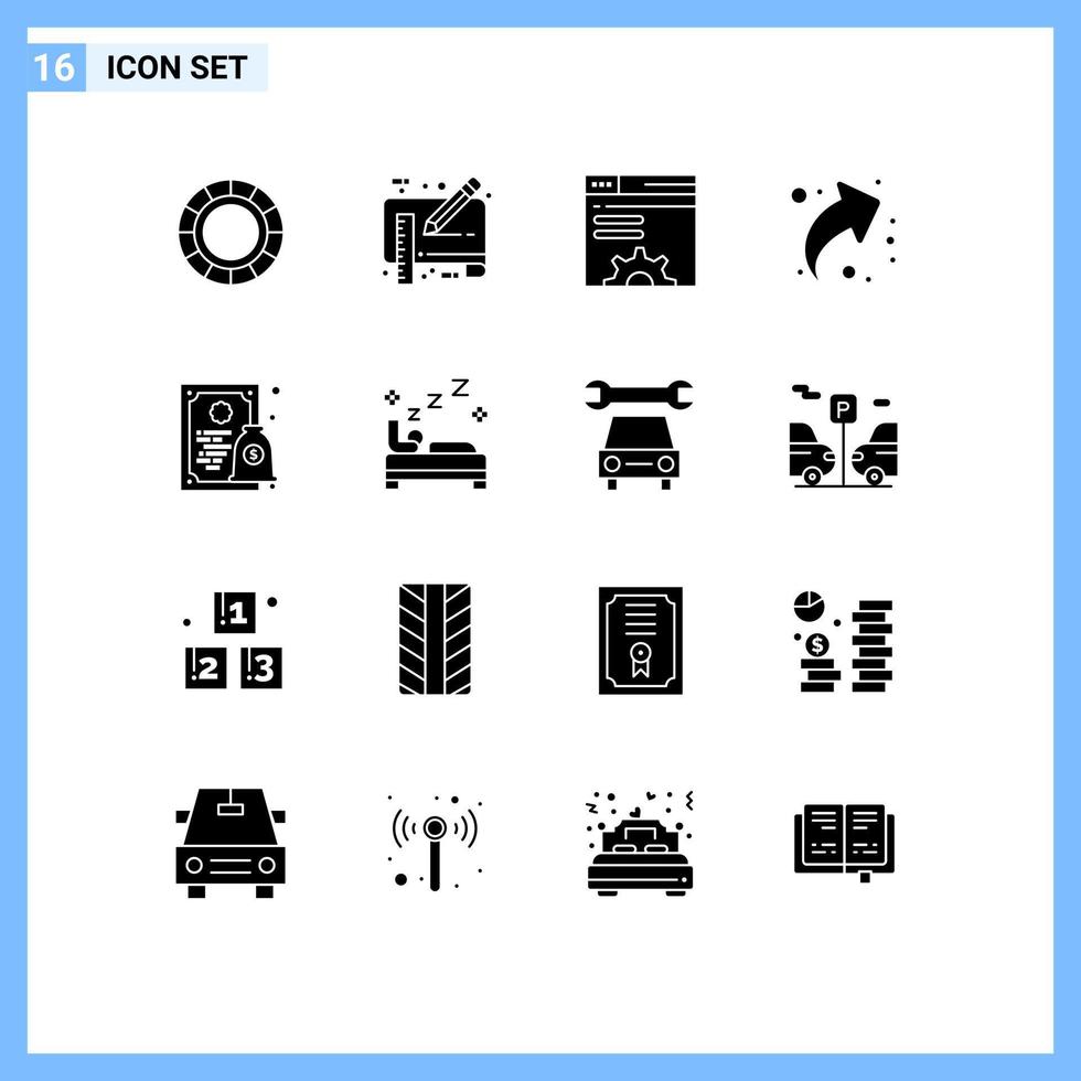 gruppo di 16 solido glifi segni e simboli per diploma giusto dati su freccia modificabile vettore design elementi