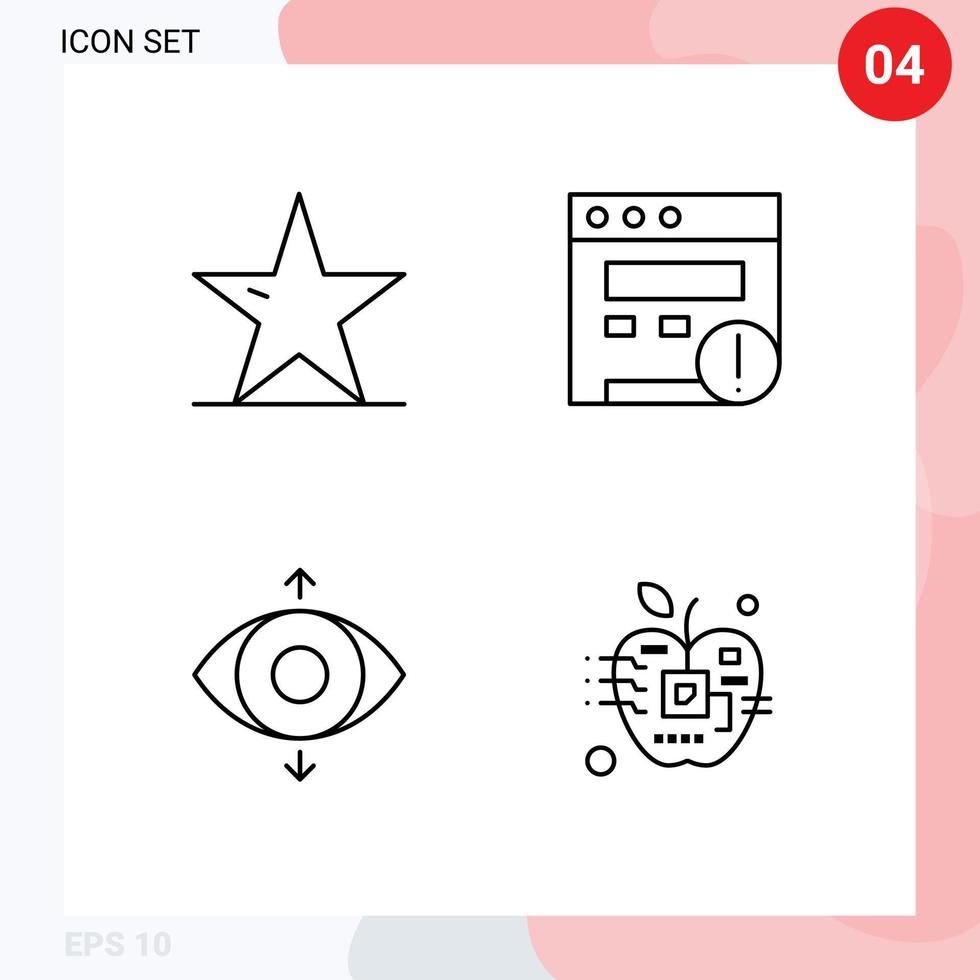 mobile interfaccia linea impostato di 4 pittogrammi di ecologia messa a fuoco natura stella SEO Mela modificabile vettore design elementi