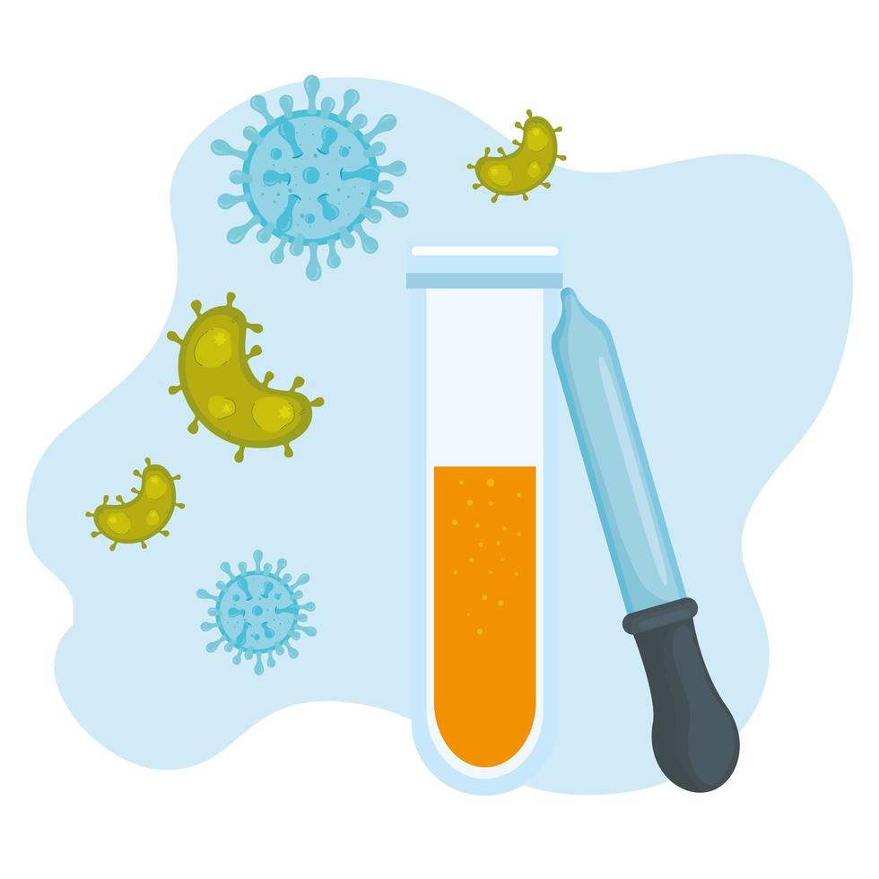 icona di provetta e contagocce con coronavirus vettore