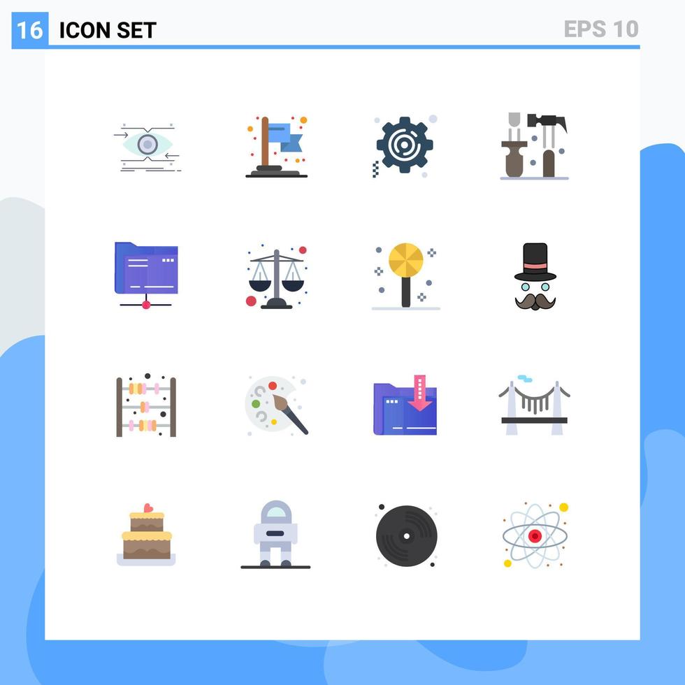 16 universale piatto colori impostato per ragnatela e mobile applicazioni server cartella attività commerciale utensili martello modificabile imballare di creativo vettore design elementi