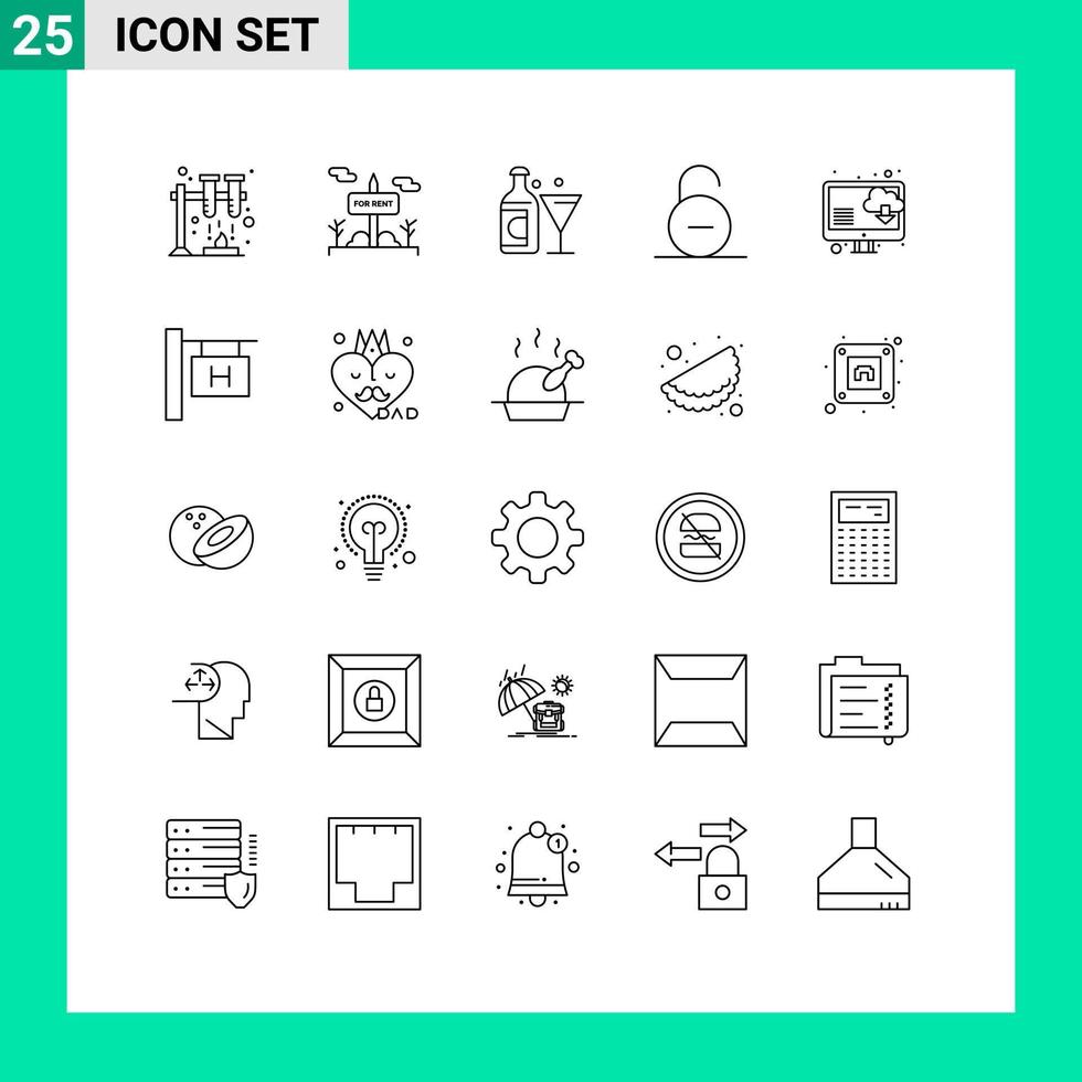 moderno impostato di 25 Linee pittogramma di computer sicurezza bicchiere sicuro lucchetto modificabile vettore design elementi