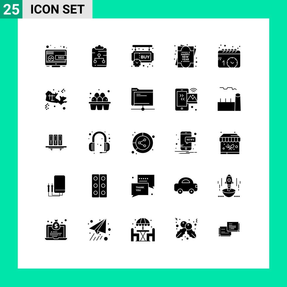 25 solido glifo concetto per siti web mobile e applicazioni calendario saluto carta carta carta shopping modificabile vettore design elementi