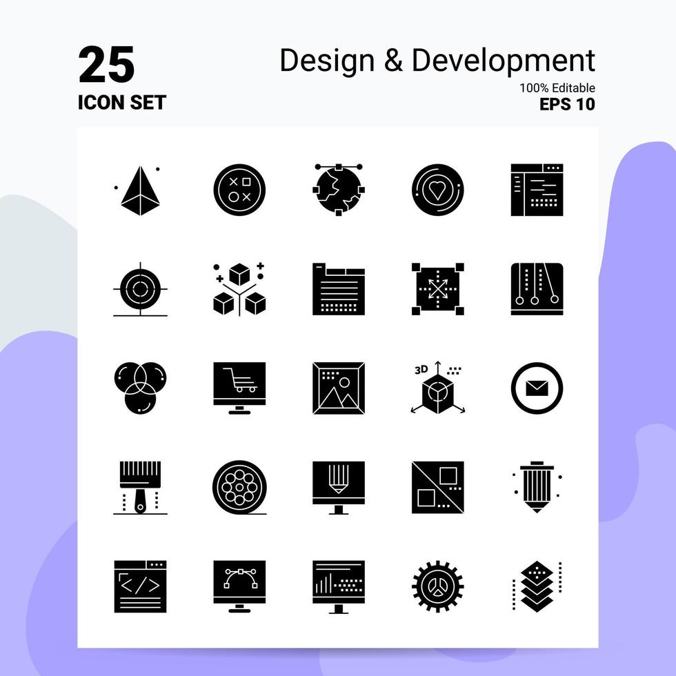 25 design sviluppo icona impostato 100 modificabile eps 10 File attività commerciale logo concetto idee solido glifo icona design vettore