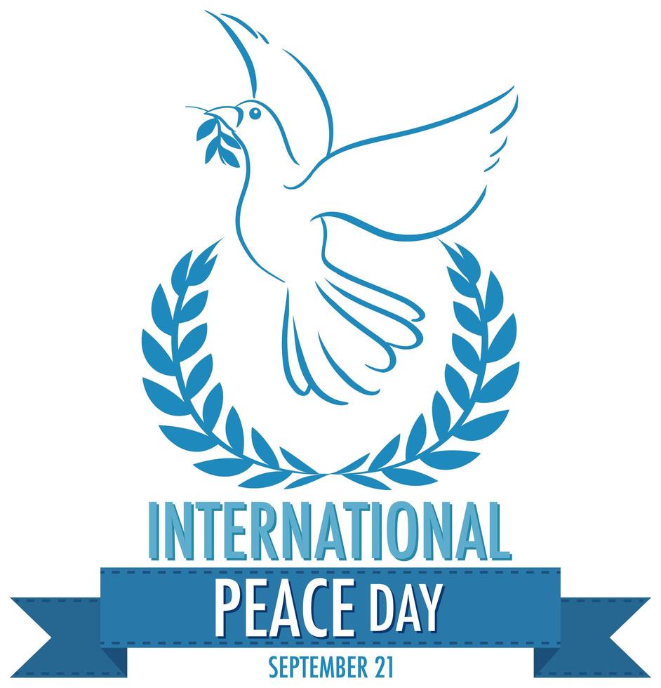 striscione giornata internazionale della pace con colomba e rami di ulivo vettore
