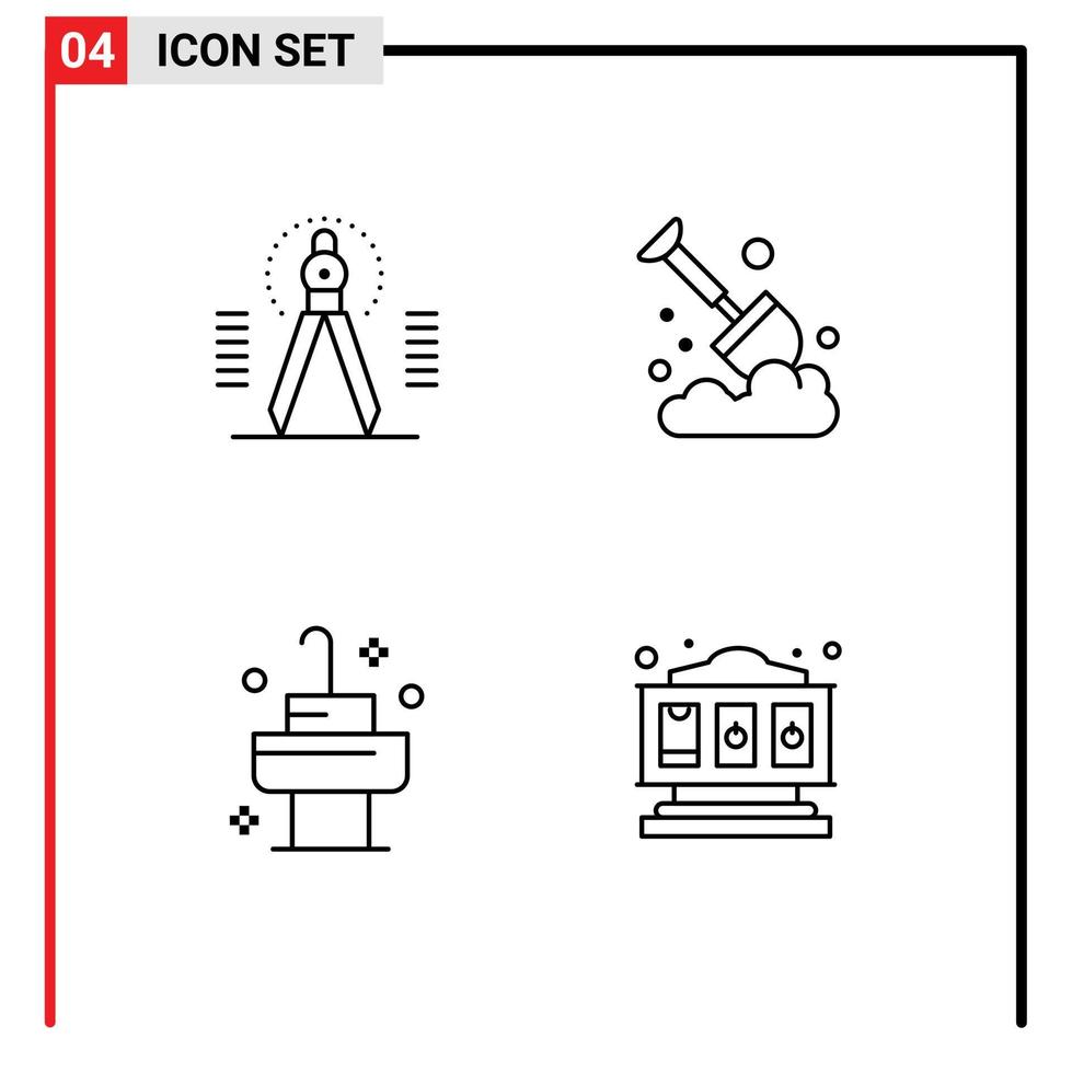 mobile interfaccia linea impostato di 4 pittogrammi di bussola Lavello geometria azienda agricola camera modificabile vettore design elementi