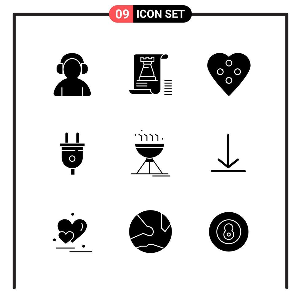 impostato di 9 solido stile icone per ragnatela e mobile glifo simboli per Stampa solido icona segni isolato su bianca sfondo 9 icona impostato creativo nero icona vettore sfondo