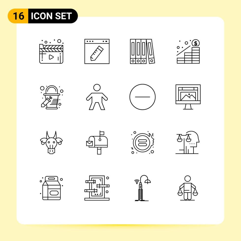 moderno impostato di 16 lineamenti e simboli come come dipingere secchio secchio grafico i soldi aumentare modificabile vettore design elementi