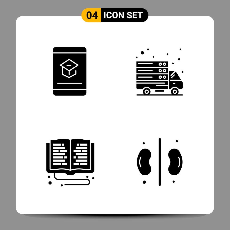 4 nero icona imballare glifo simboli segni per di risposta disegni su bianca sfondo 4 icone impostato creativo nero icona vettore sfondo