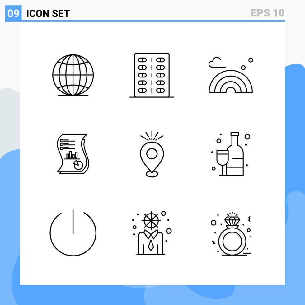 moderno 9 linea stile icone schema simboli per generale uso creativo linea icona cartello isolato su bianca sfondo 9 icone imballare creativo nero icona vettore sfondo