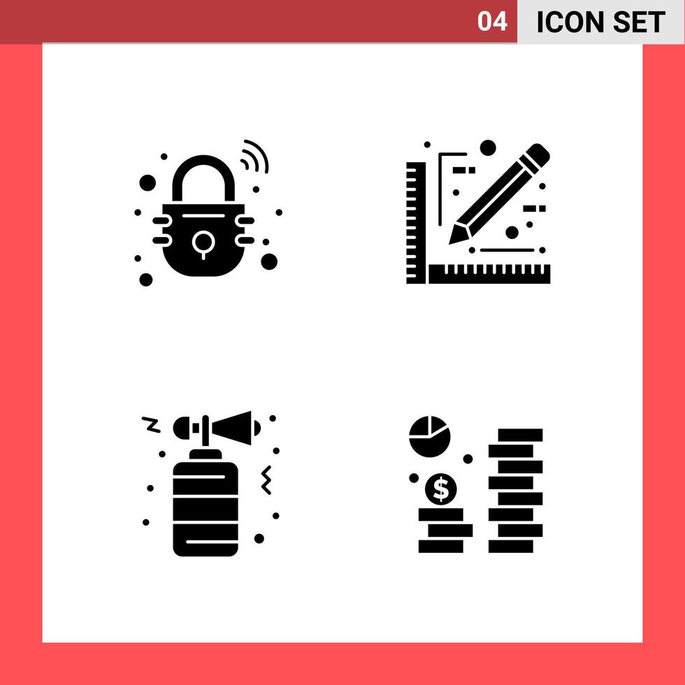 4 icona imballare solido stile glifo simboli su bianca sfondo semplice segni per generale progettazione creativo nero icona vettore sfondo