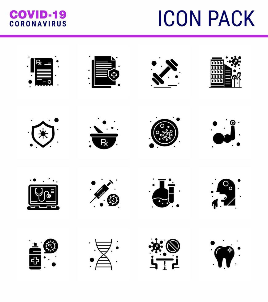 coronavirus consapevolezza icone 16 solido glifo nero icona corona virus influenza relazionato come come virus protezione manubrio malattia edificio virale coronavirus 2019 nov malattia vettore design elementi