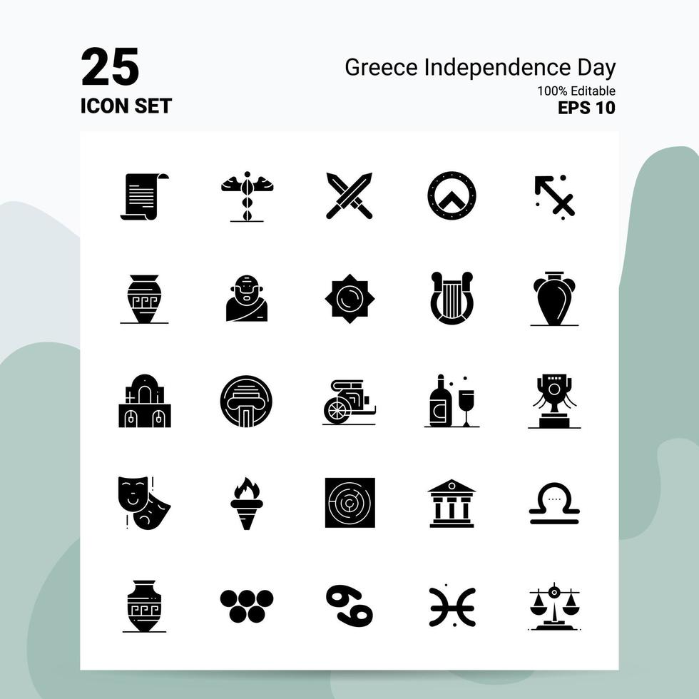 25 Grecia indipendenza giorno icona impostato 100 modificabile eps 10 File attività commerciale logo concetto idee solido glifo icona design vettore
