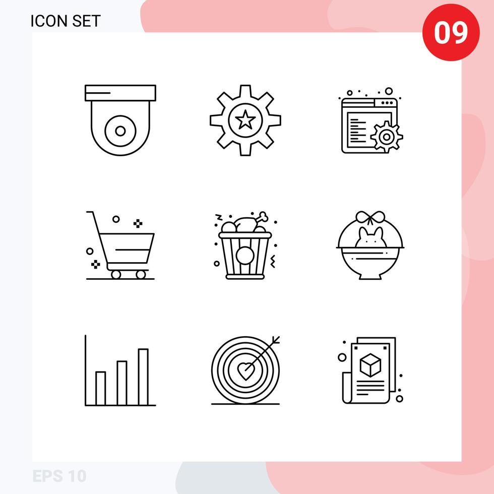 9 creativo icone moderno segni e simboli di pollo veloce cibo del browser shopping Elimina modificabile vettore design elementi