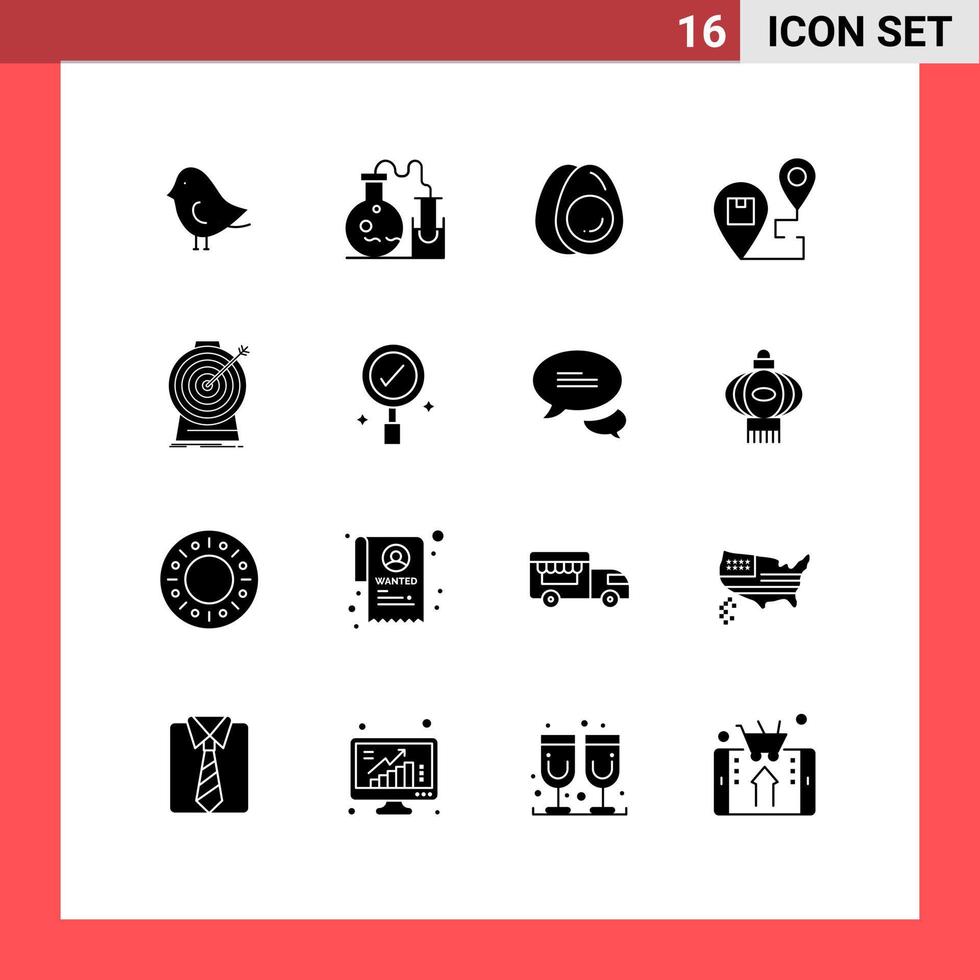 moderno impostato di 16 solido glifi pittogramma di messa a fuoco spedizione uova carta geografica destinazione modificabile vettore design elementi