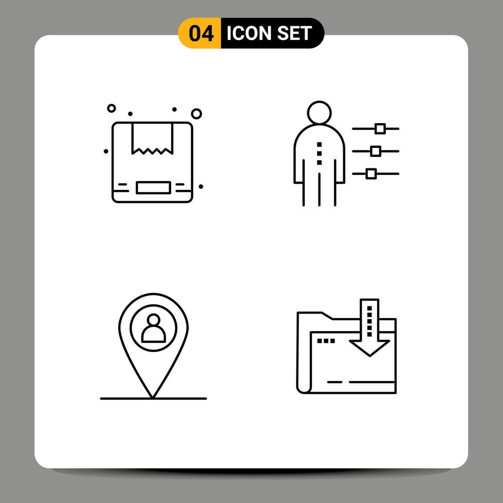 modificabile vettore linea imballare di 4 semplice riga piena piatto colori di scatola carta geografica abilità persona cartella modificabile vettore design elementi