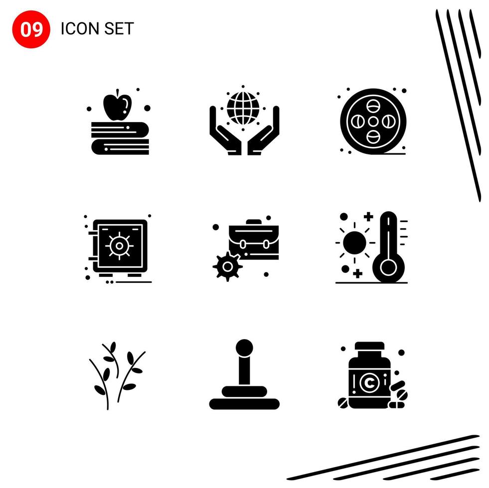 collezione di 9 vettore icone nel solido stile pixel Perfetto glifo simboli per ragnatela e mobile solido icona segni su bianca sfondo 9 icone