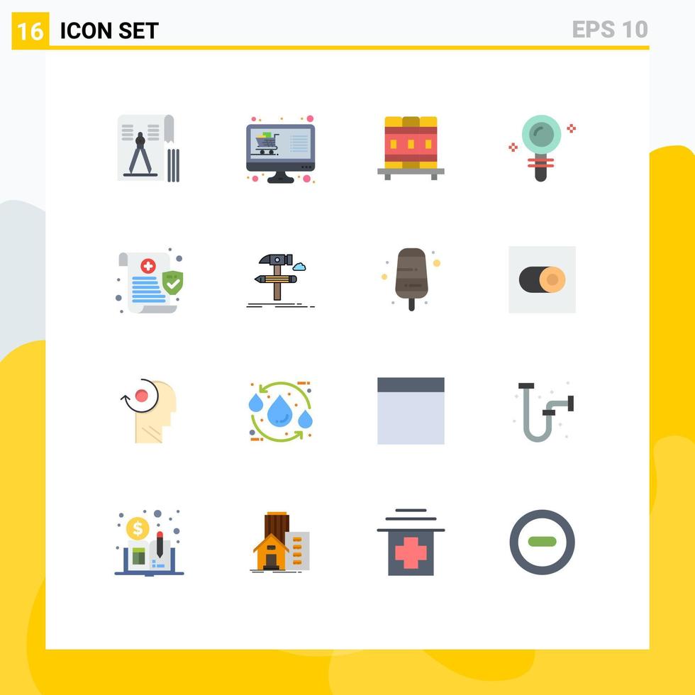 mobile interfaccia piatto colore impostato di 16 pittogrammi di medico trova Schermo laboratorio studi modificabile imballare di creativo vettore design elementi