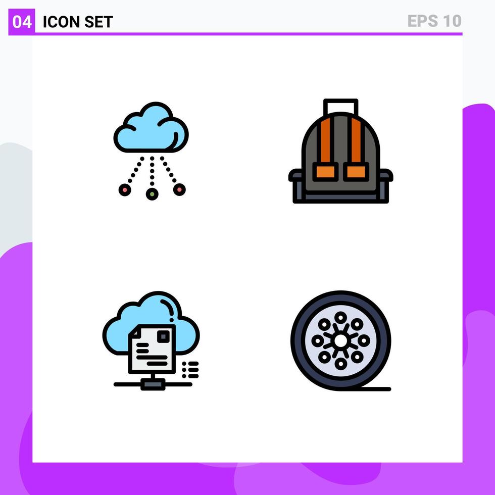 4 creativo icone moderno segni e simboli di nube condivisione tecnologia campeggio nube modificabile vettore design elementi