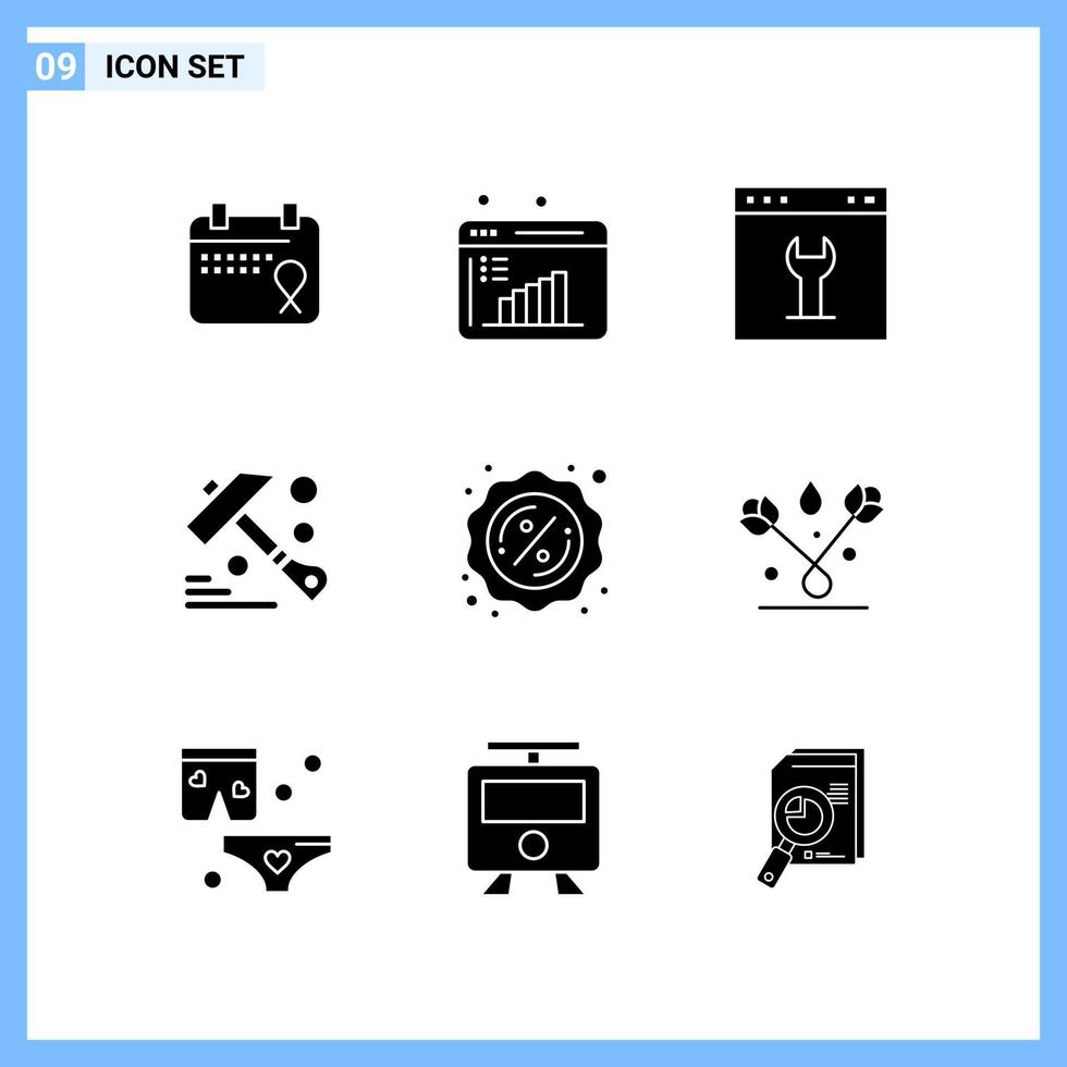 9 icone solido stile creativo glifo simboli nero solido icona cartello isolato su bianca sfondo vettore