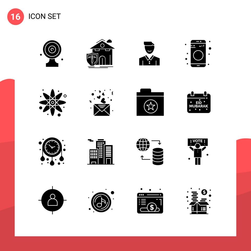 imballare di 16 universale glifo icone per Stampa media su bianca sfondo vettore