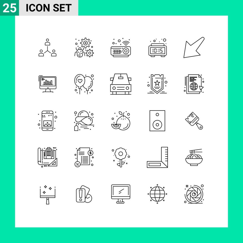 moderno impostato di 25 Linee e simboli come come digitale allarme antivirus proiettore dispositivi modificabile vettore design elementi