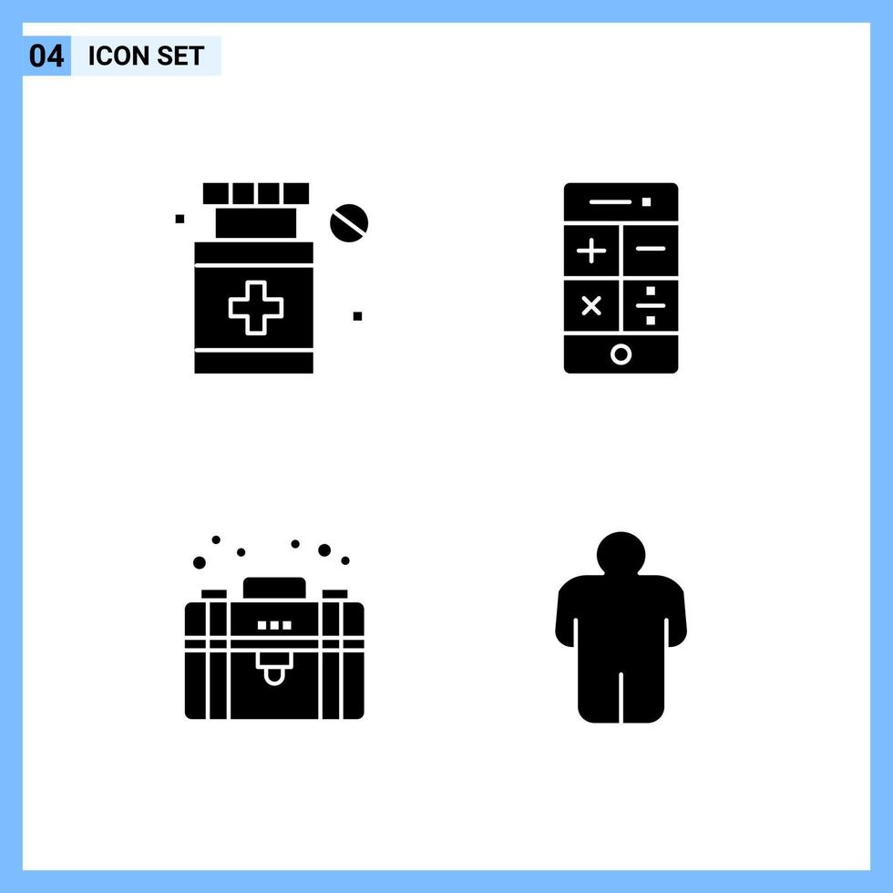 4 icone solido stile creativo glifo simboli nero solido icona cartello isolato su bianca sfondo vettore