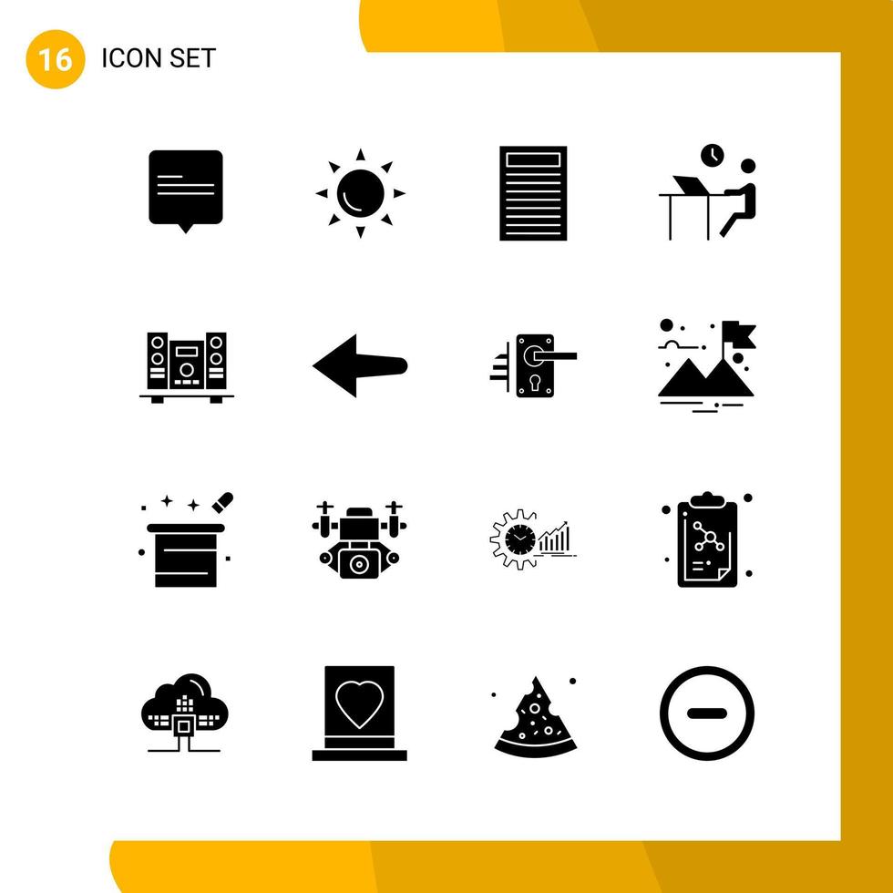 16 icona impostato solido stile icona imballare glifo simboli isolato su bianca backgound per di risposta sito web progettazione vettore