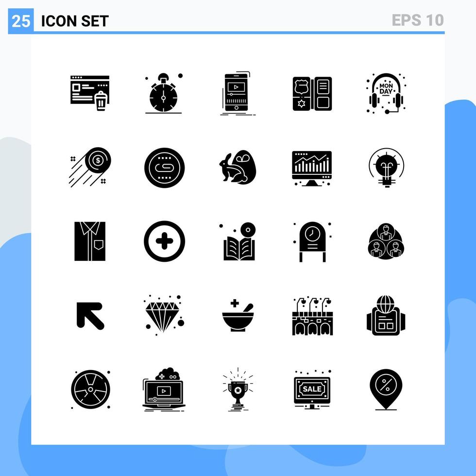 moderno 25 solido stile icone glifo simboli per generale uso creativo solido icona cartello isolato su bianca sfondo 25 icone imballare vettore