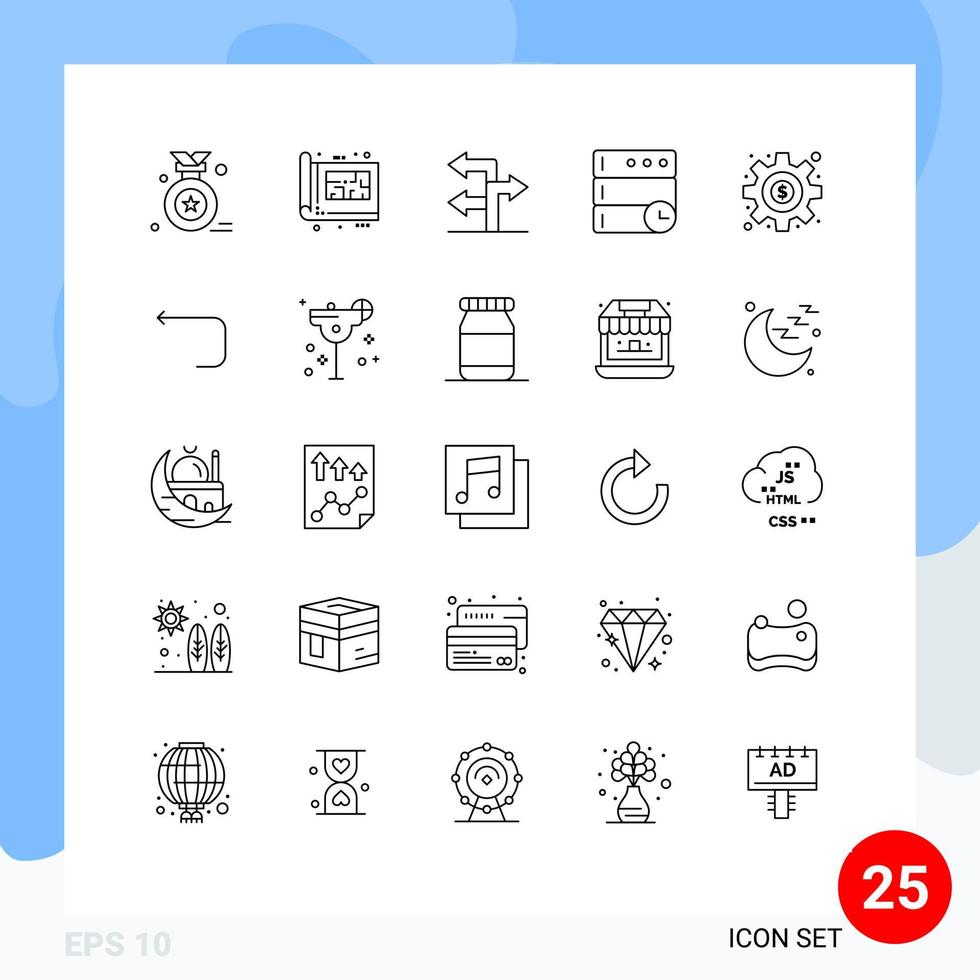 25 utente interfaccia linea imballare di moderno segni e simboli di freccia Ingranaggio freccia dollaro server modificabile vettore design elementi