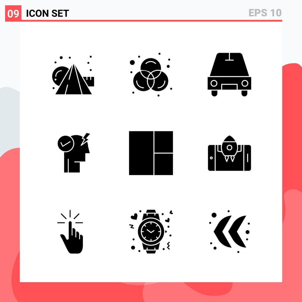 collezione di 9 vettore icone nel solido stile moderno glifo simboli per ragnatela e mobile solido icona cartello isolato su bianca sfondo 9 icone