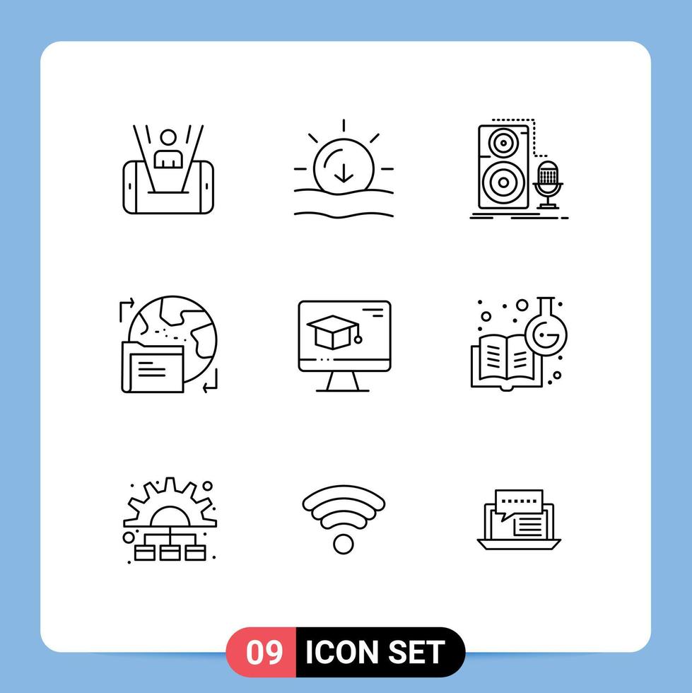 9 universale lineamenti impostato per ragnatela e mobile applicazioni computer cartella vivere mondo suono modificabile vettore design elementi