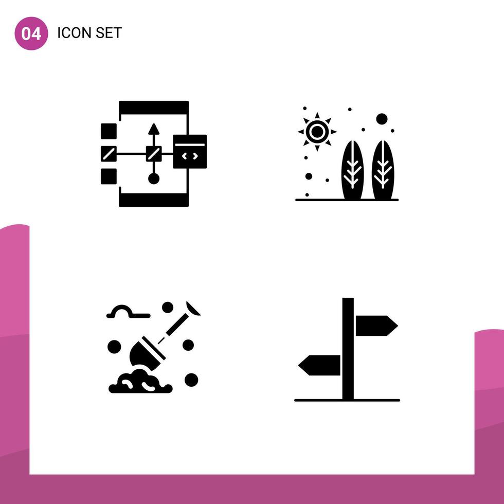 4 tematico vettore solido glifi e modificabile simboli di App vanga sviluppo adrenalina lavoro duro e faticoso modificabile vettore design elementi