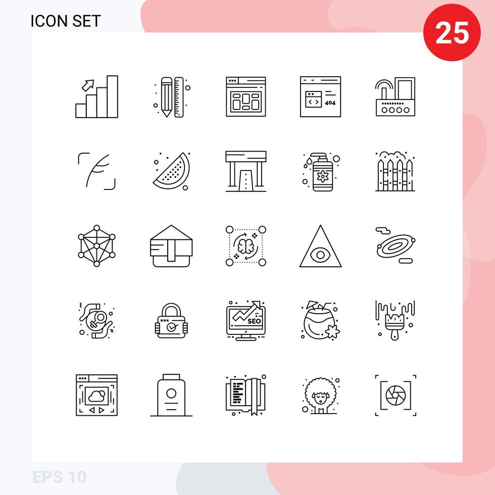 25 tematico vettore Linee e modificabile simboli di sviluppare del browser matita App Internet modificabile vettore design elementi