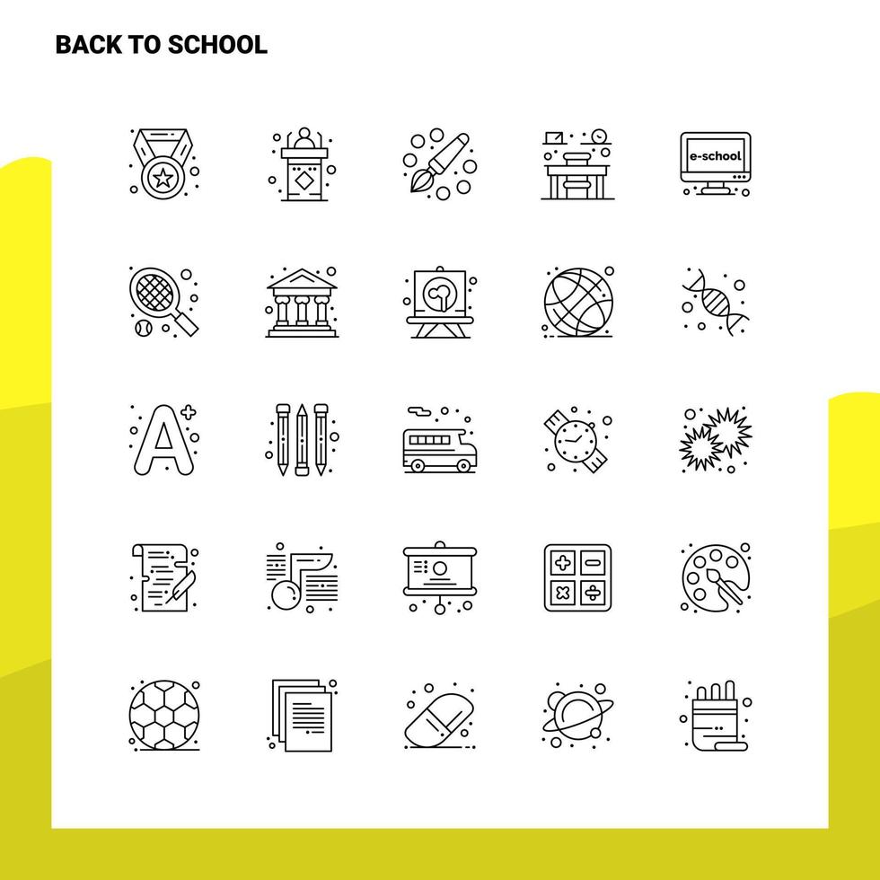 impostato di indietro per scuola linea icona impostato 25 icone vettore minimalismo stile design nero icone impostato lineare pittogramma imballare
