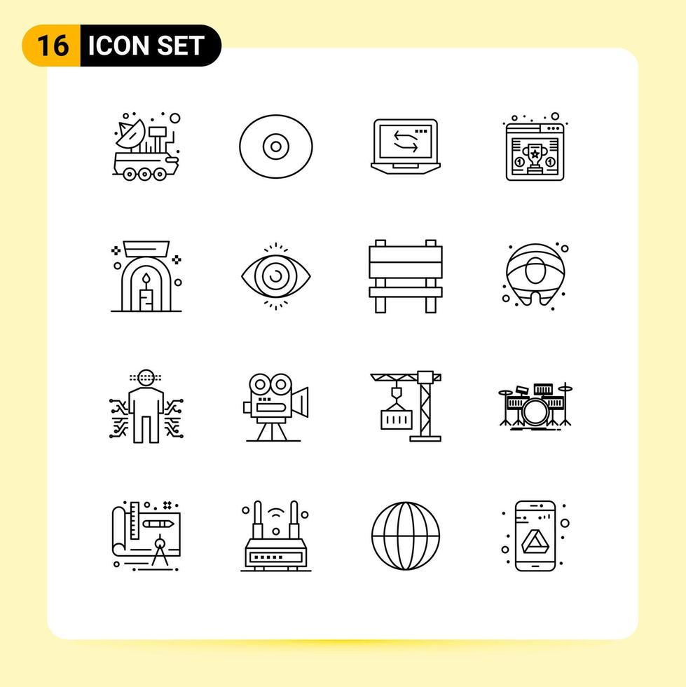 16 creativo icone moderno segni e simboli di lampada del browser computer trofeo premi modificabile vettore design elementi