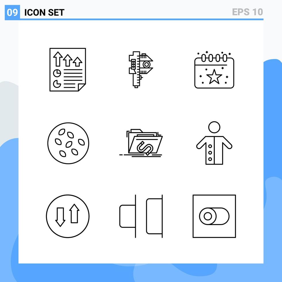 moderno 9 linea stile icone schema simboli per generale uso creativo linea icona cartello isolato su bianca sfondo 9 icone imballare vettore