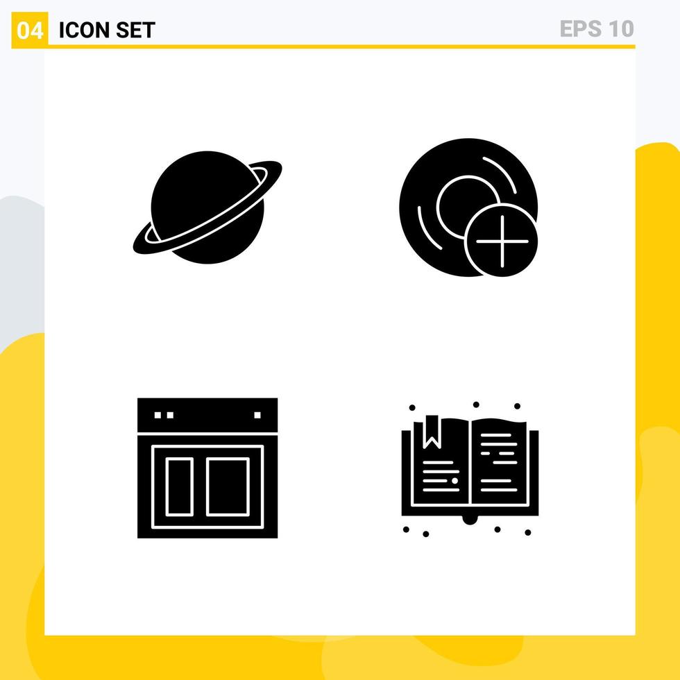 moderno impostato di 4 solido glifi e simboli come come pianeta aggeggio bandiera computer disposizione modificabile vettore design elementi