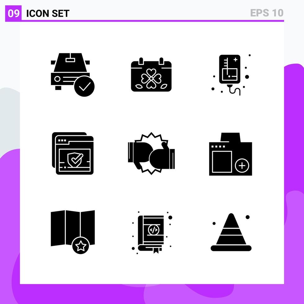impostato di 9 icone nel solido stile creativo glifo simboli per sito web design e mobile applicazioni semplice solido icona cartello isolato su bianca sfondo 9 icone vettore