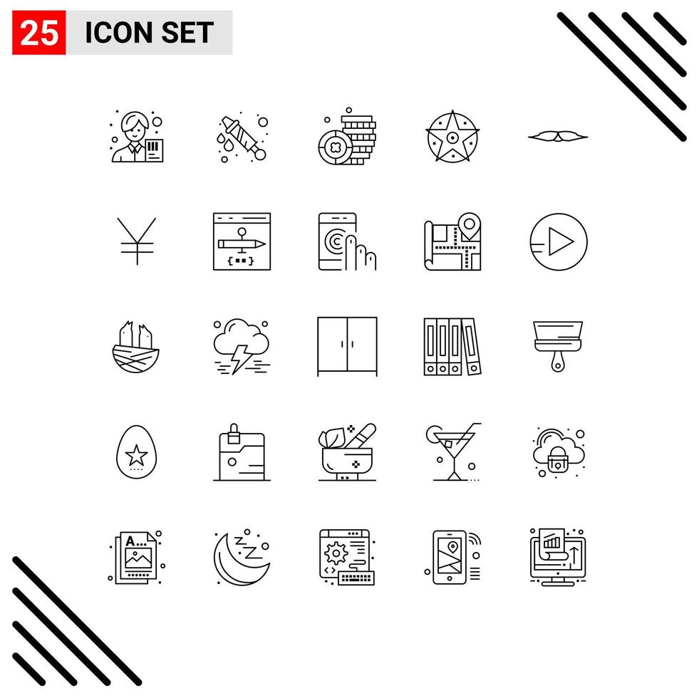 25 creativo icone moderno segni e simboli di Movember baffi moneta stella satanico modificabile vettore design elementi