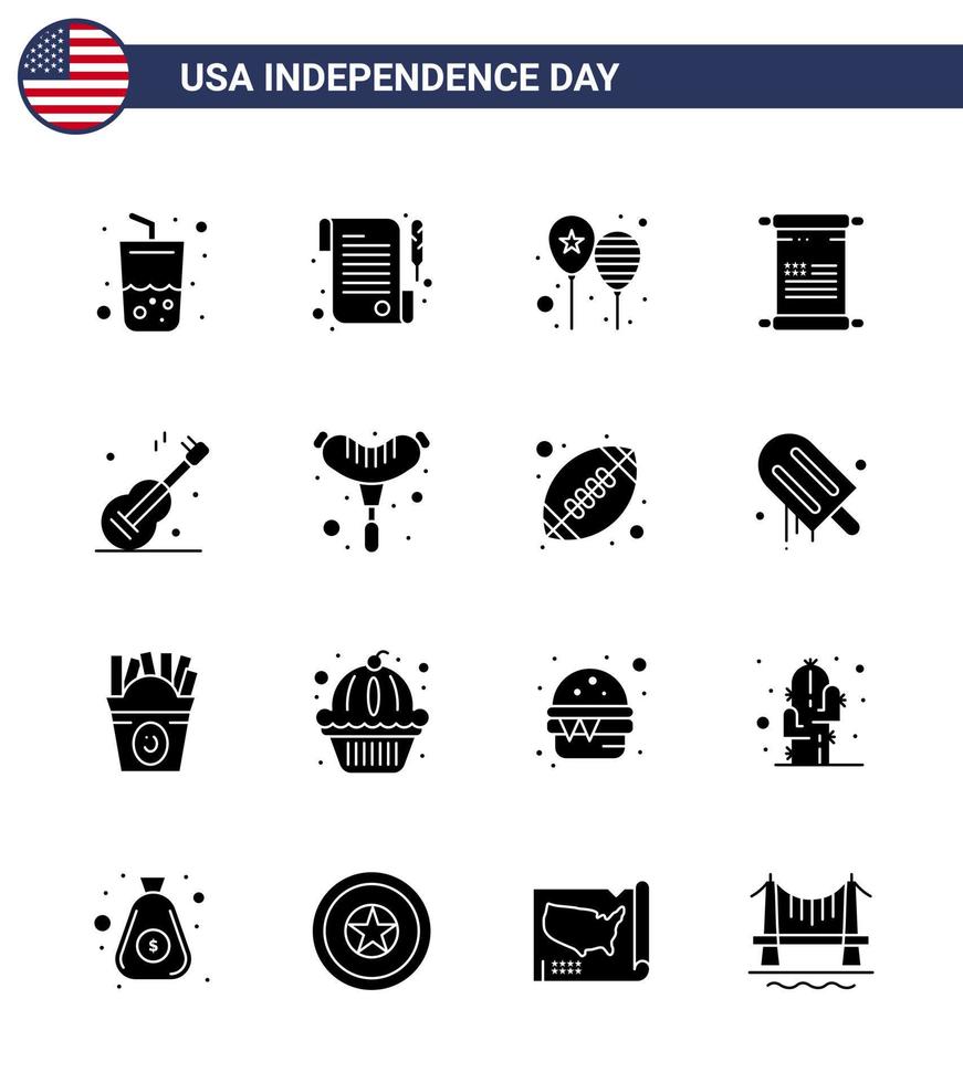 solido glifo imballare di 16 Stati Uniti d'America indipendenza giorno simboli di musica Stati Uniti d'America celebrare americano scorrere modificabile Stati Uniti d'America giorno vettore design elementi