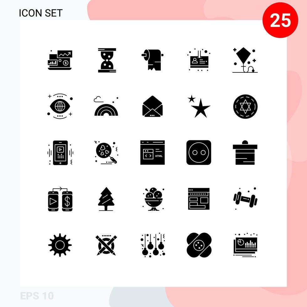 25 solido glifo concetto per siti web mobile e applicazioni giocattolo aquilone carta vacanza persona modificabile vettore design elementi