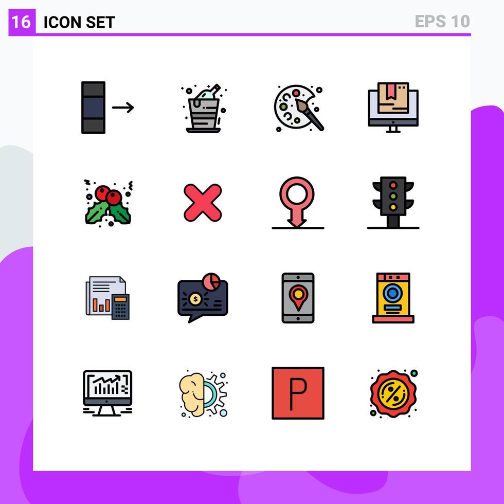 mobile interfaccia piatto colore pieno linea impostato di 16 pittogrammi di Natale tecnologia dipingere negozio e modificabile creativo vettore design elementi