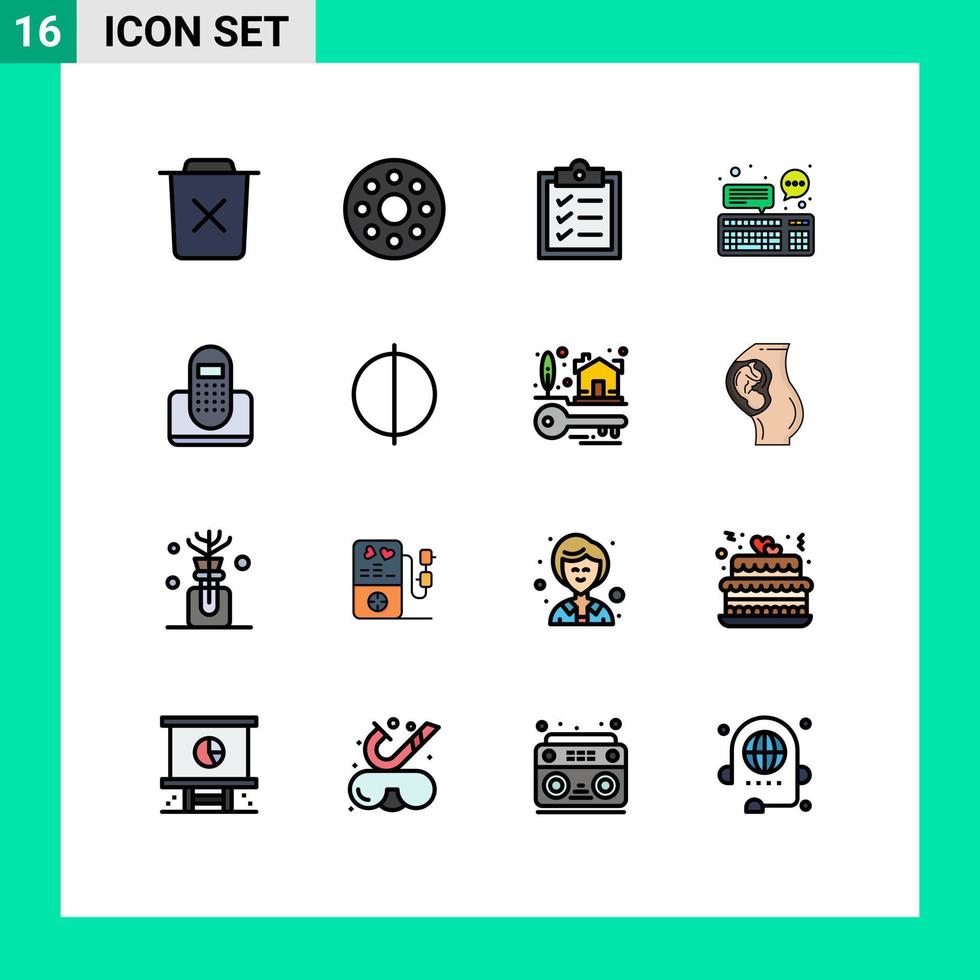 universale icona simboli gruppo di 16 moderno piatto colore pieno Linee di comunicazione comunicazione appunti tastiera computer modificabile creativo vettore design elementi
