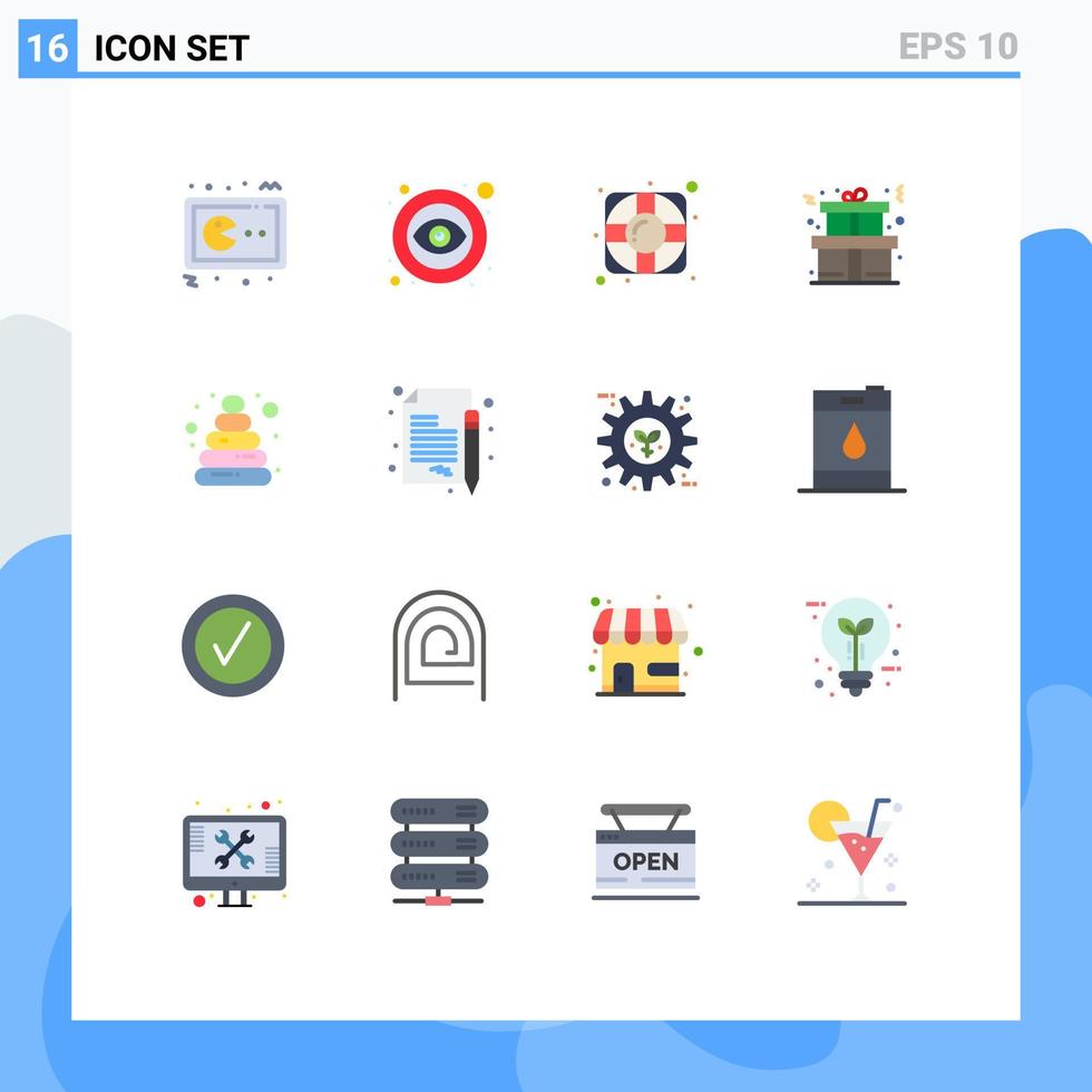 mobile interfaccia piatto colore impostato di 16 pittogrammi di giocattolo bambino visibile presente Natale modificabile imballare di creativo vettore design elementi