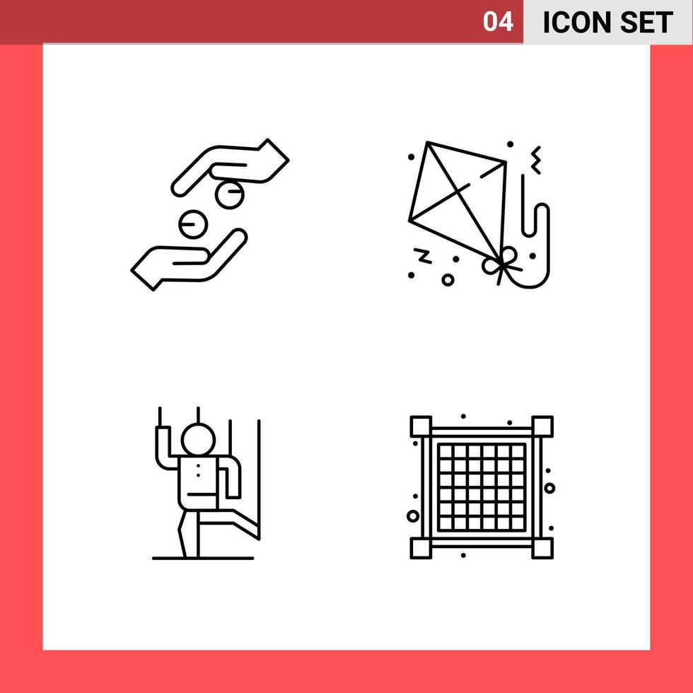 4 icona imballare linea stile schema simboli su bianca sfondo semplice segni per generale progettazione vettore